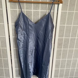 Yosi Blue Satin Chemise with V-Neckline, Size Small